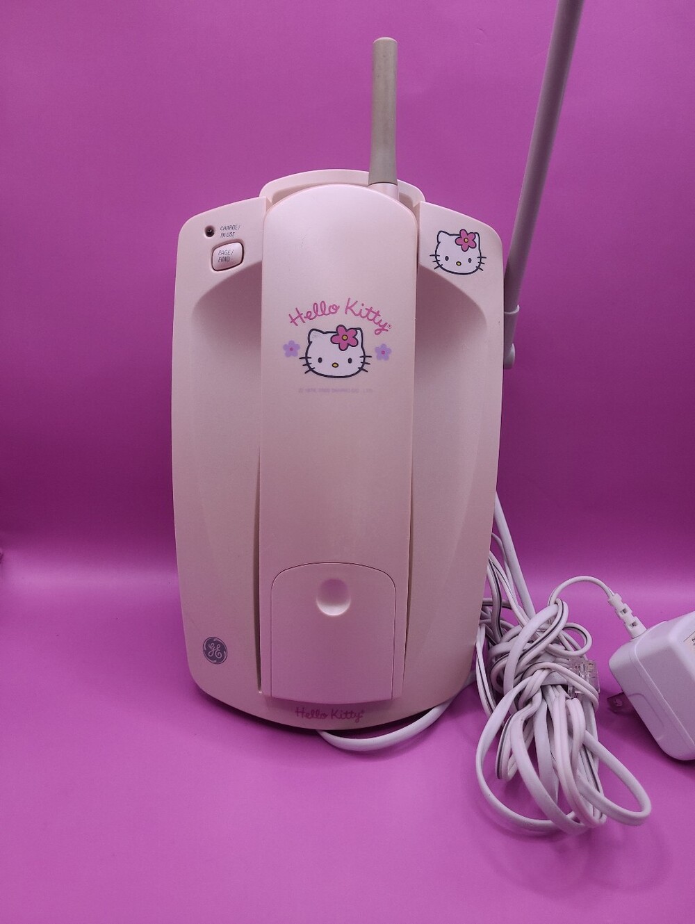 Vintage Hello Kitty Landline Cordless Phone Pink Caller ID GE 1999 Read Descript